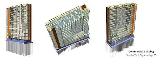 ProtaStructure Suite yapısal mühendislik yazılımıyla tasarlanmış ticari bina